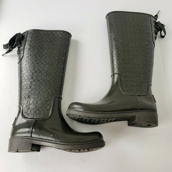Coach Signature Rain Boots Sparkle Laced Rubber - Picture 8 of 12